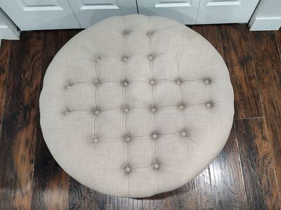 Tufted Ottoman / Coffee Table with Nailhead Trim and Black Wooden Legs