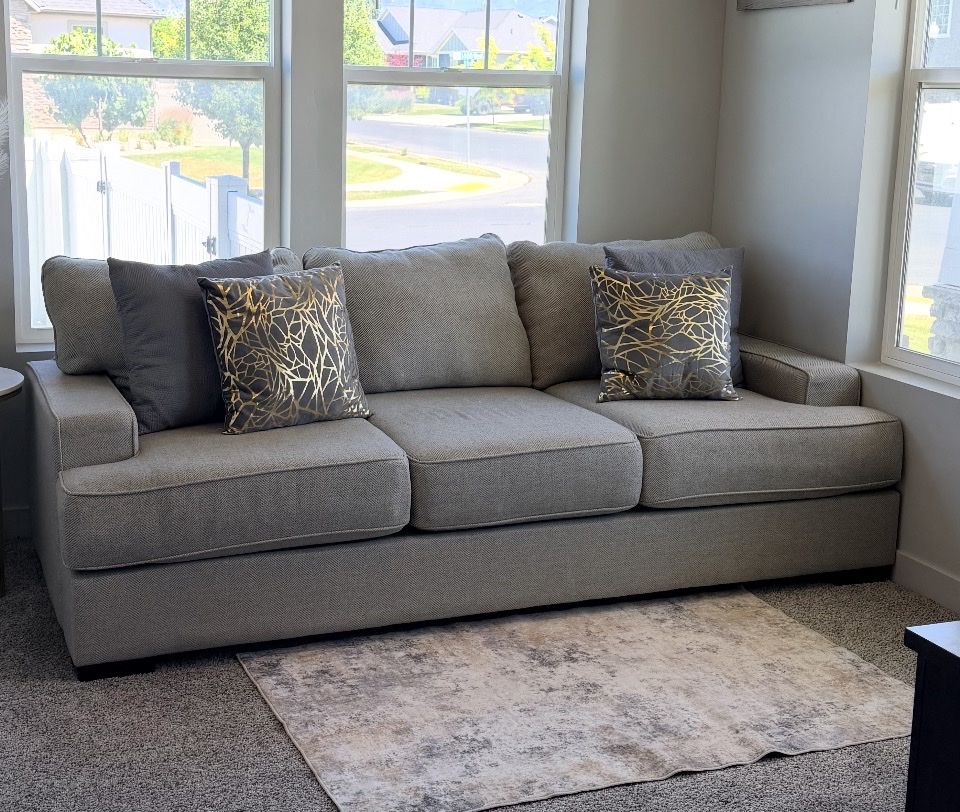 Gray/Beige - Three-Cushion Sofa Couch