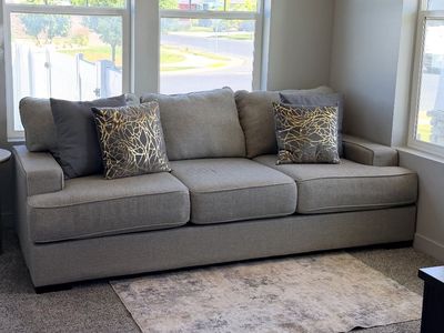 Gray/Beige - Three-Cushion Sofa Couch