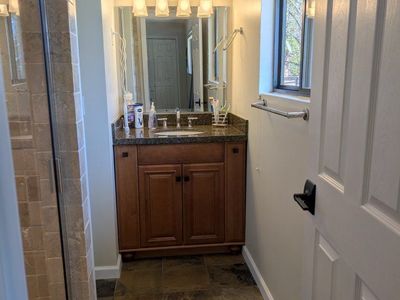 Used 36" Bathroom Vanity with Granite Countertop, Sink, & Faucet