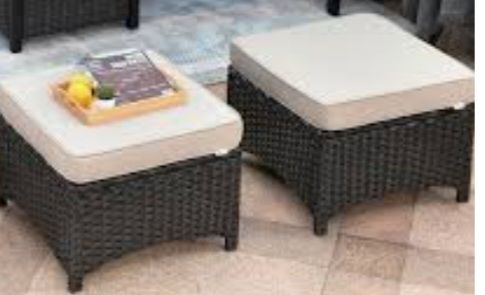 New Assembled Xizzi Set of 2 PE Wicker/Rattan Ottomans , Black