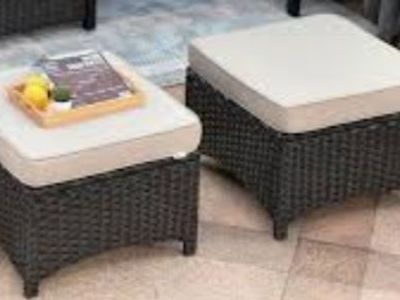 New Assembled Xizzi Set of 2 PE Wicker/Rattan Ottomans , Black