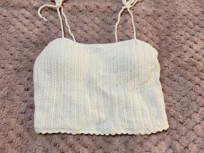 Crochet Lace-Up Crop Top - Cream/Off-White Size S