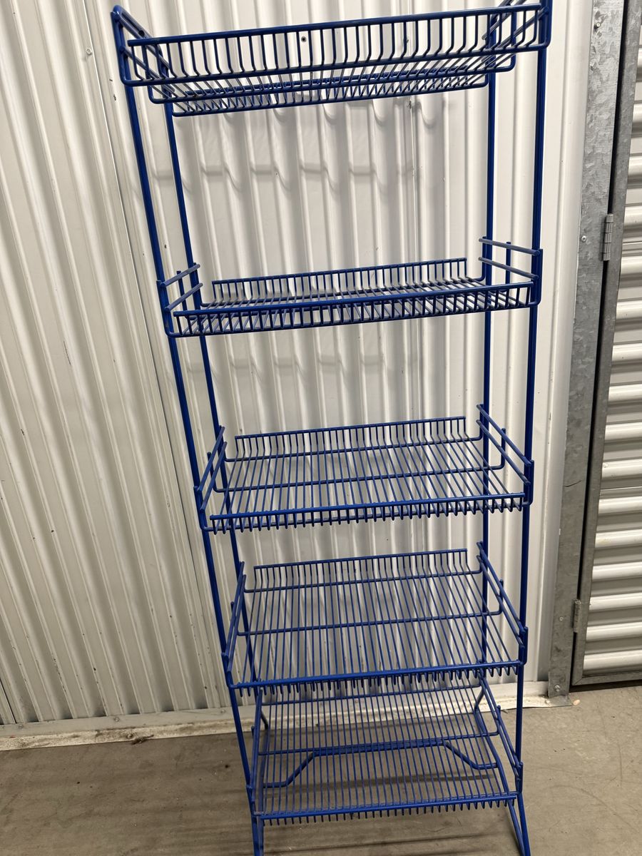 Blue Metal Wire Display Rack - 5-Tier Retail Shelf Unit for Store, Garage, or Craft Room