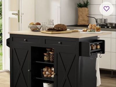 Kitchen Island on Wheels with Storage Cabinet with Drop Leaf Countertop INCL two stools!!