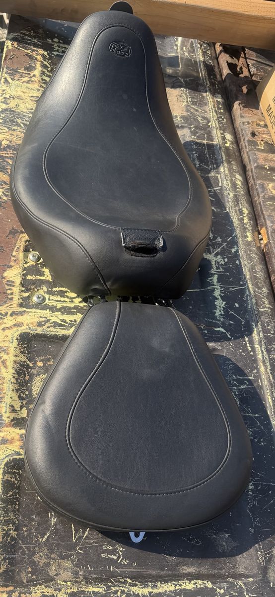 Harley Mustang Motorcycle Two-Piece Black Vinyl Seat Set