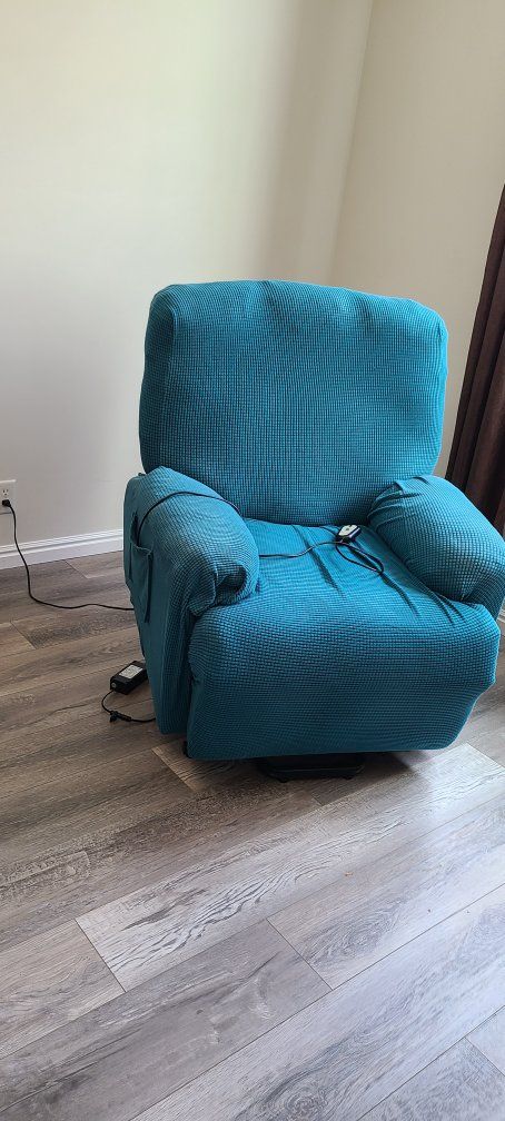 Electric Power Lift Recliner Chair with Teal Textured Slipcover