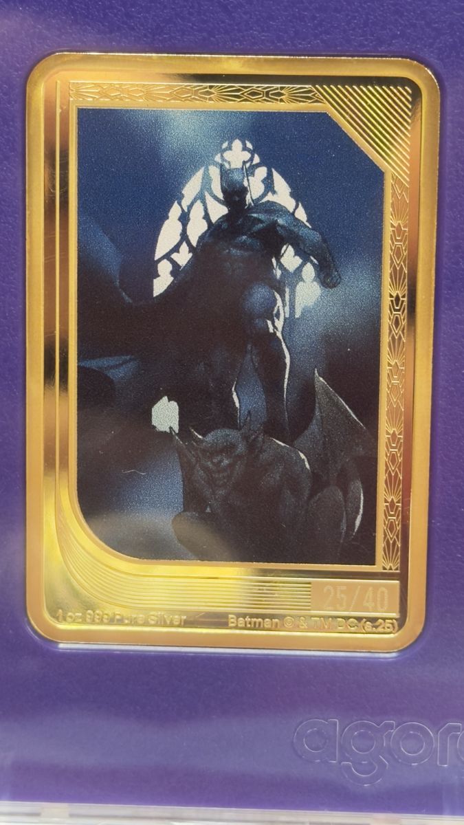 2025 Agoro Batman 1 oz .999 fine silver colorized/gold-plated bar
