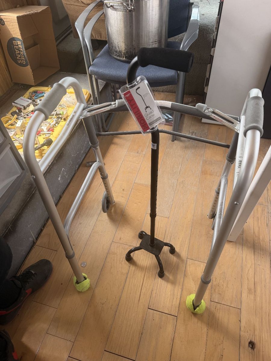 Guardian Rolling Walker with Front Wheels and Black Quad Cane Bundle