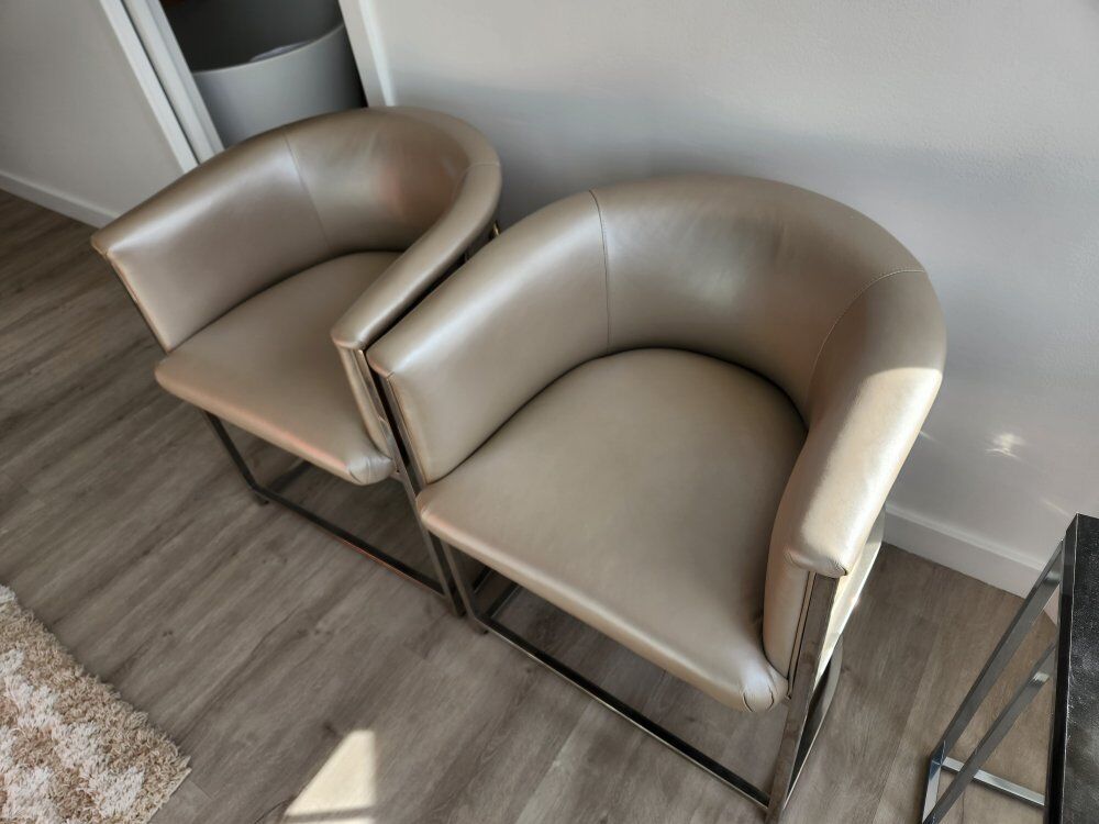 (2) vanguard skye plain back opal leather chairs