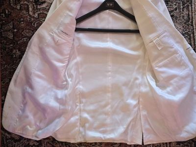 Calvin Klein Men's White Suit Jacket Blazer - 2 Button, Fully Lined, Notched Lapel
