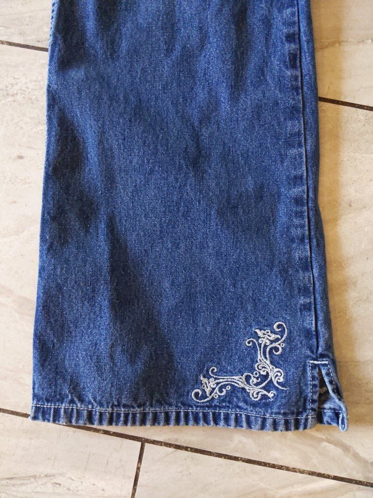 Vintage Y2K Jordache Authentic Jeanswear Blue Flare Jeans with Metalic Embroidered Ankles