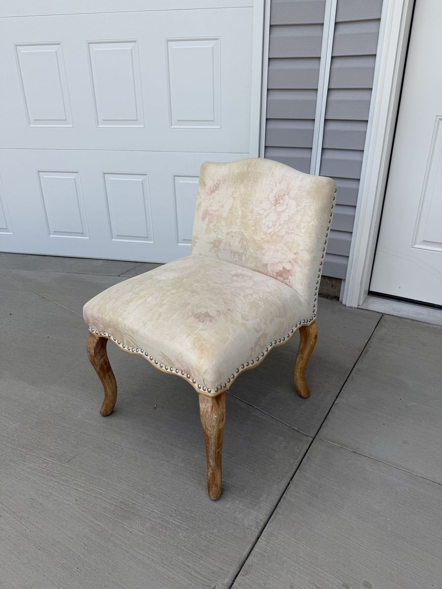 French Style Slipper Chair — Cerused Oak, Nailhead