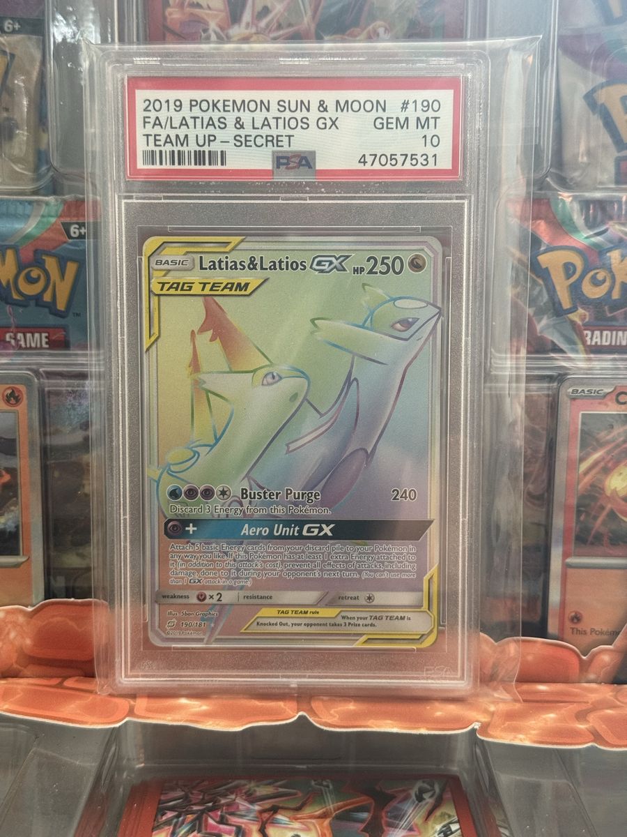 Pokemon Cards - PSA 10 Gem Mint 2019 Pokemon Sun & Moon Team Up #190 Latias & Latios GX Secret Rare Full Art