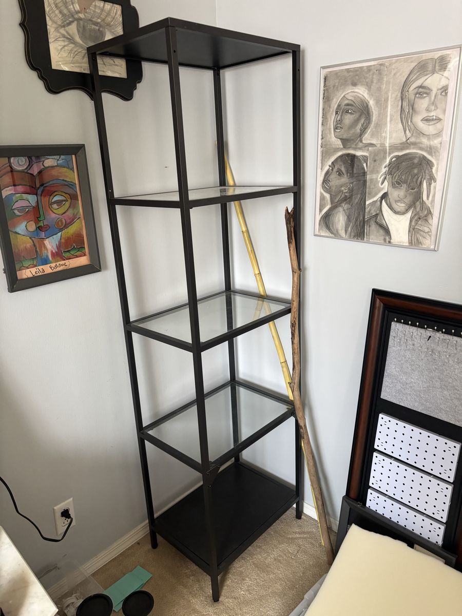 Black Metal and Glass Shelving Unit Bookcase Display