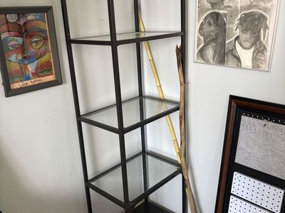 Black Metal and Glass Shelving Unit Bookcase Display