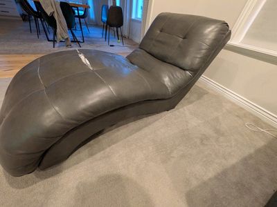 Free Super comfy faux leather Gray Chaise Lounge with Minor Tears