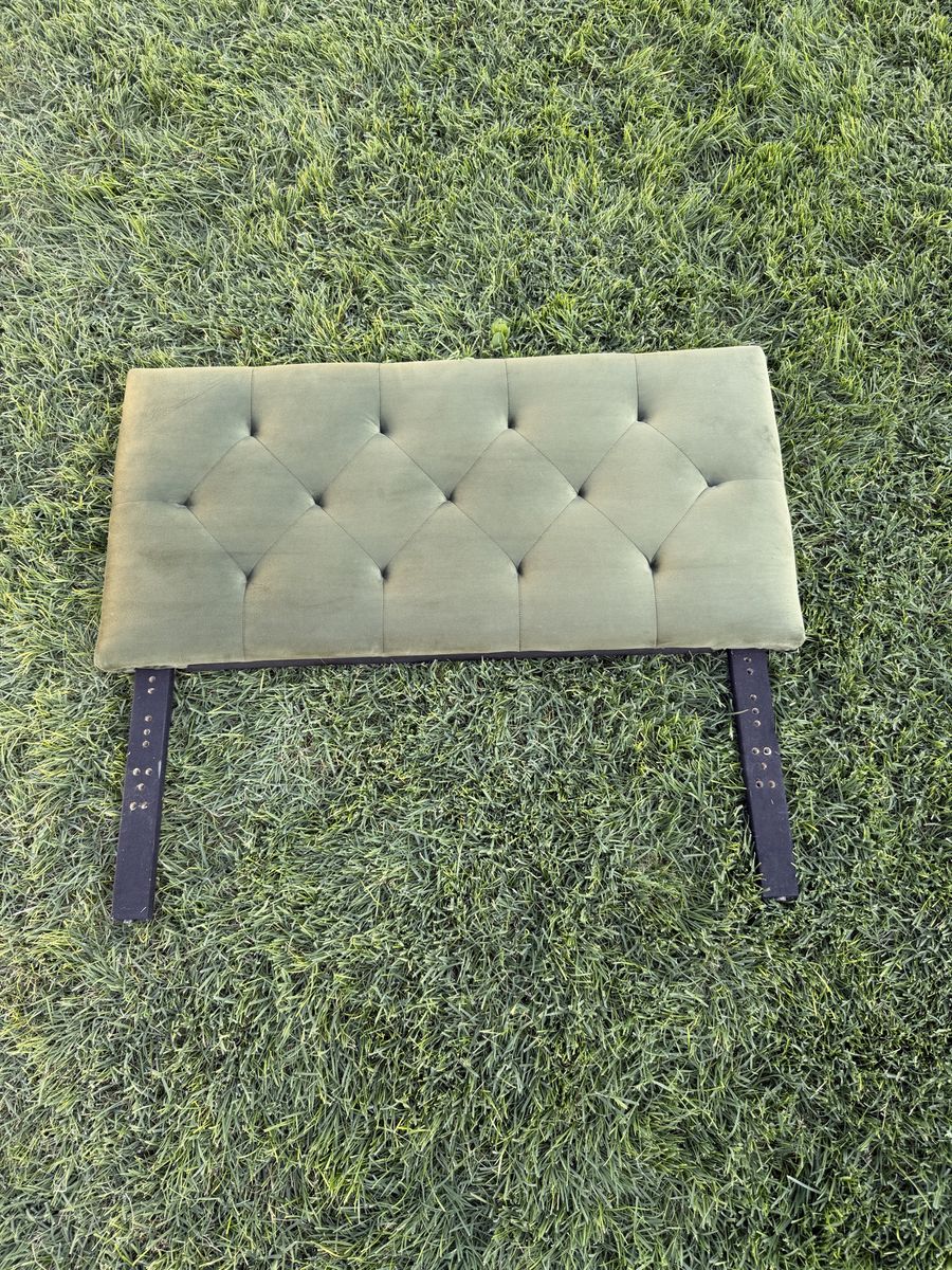 Green Velvet Tufted Headboard with Adjustable Mounting Legs