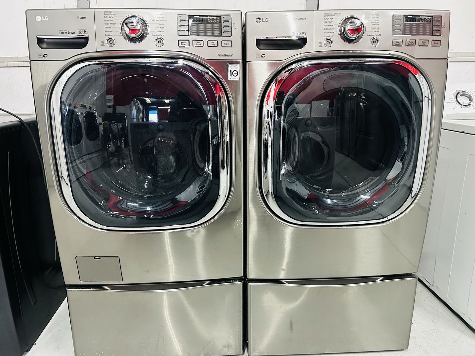 Lg True Steam Electric Front Load Set With Pedestals