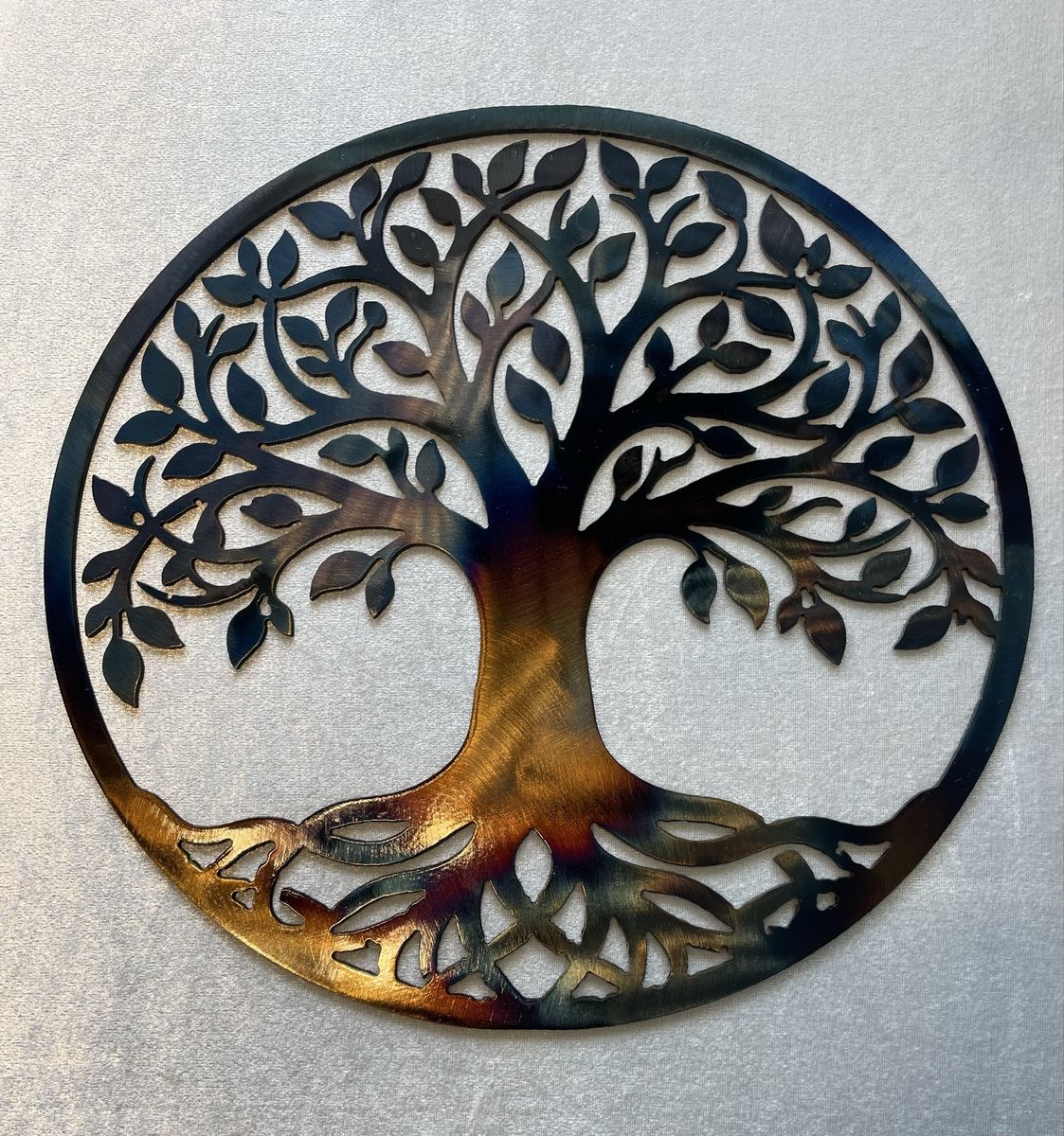 11”X11” Round Metal Tree of Life Wall Art Decor - Fire and clear coat finish