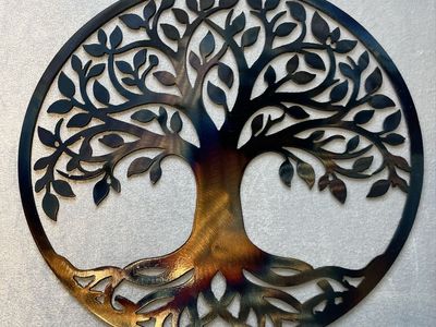11”X11” Round Metal Tree of Life Wall Art Decor - Fire and clear coat finish