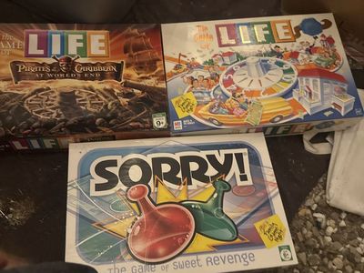 Board Game Lot of 3: The Game of Life Classic, Life Pirates of the Caribbean Edition & Sorry!