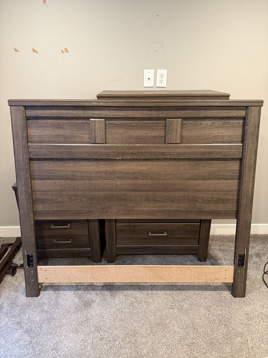 Full Size Headboard with bed frame and Wooden Bedroom Dresser and Matching Nightstand Set