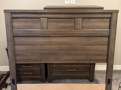 Full Size Headboard with bed frame and Wooden Bedroom Dresser and Matching Nightstand Set