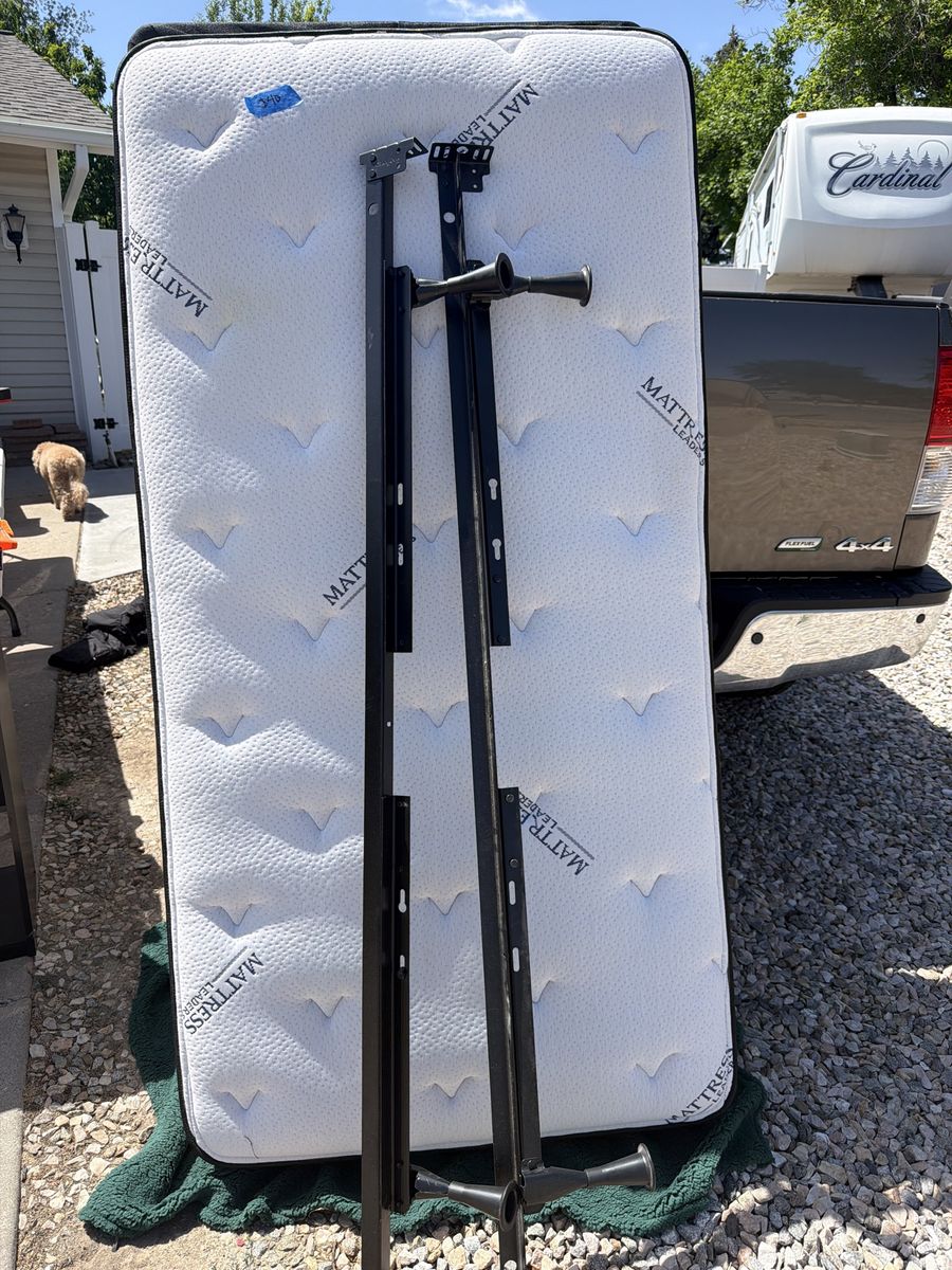 Twin mattress, box spring and frame