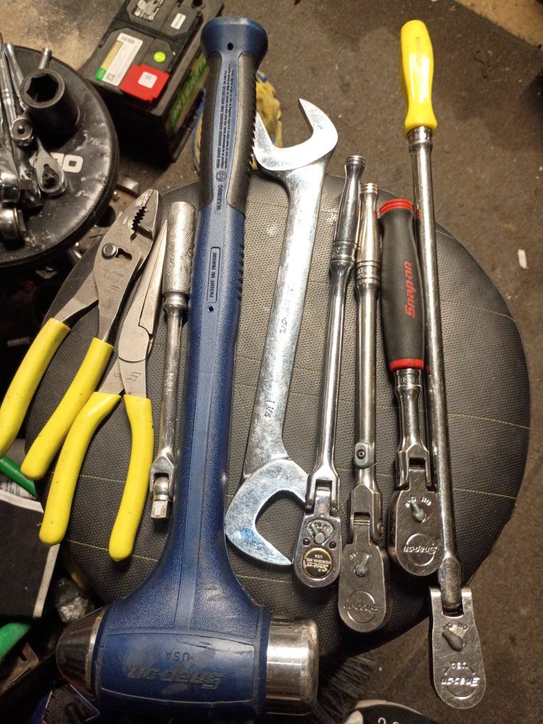 Snap-on Mixed Tool Lot: Ball Peen Hammer, Wrenches, Ratchets & Pliers - Used Condition