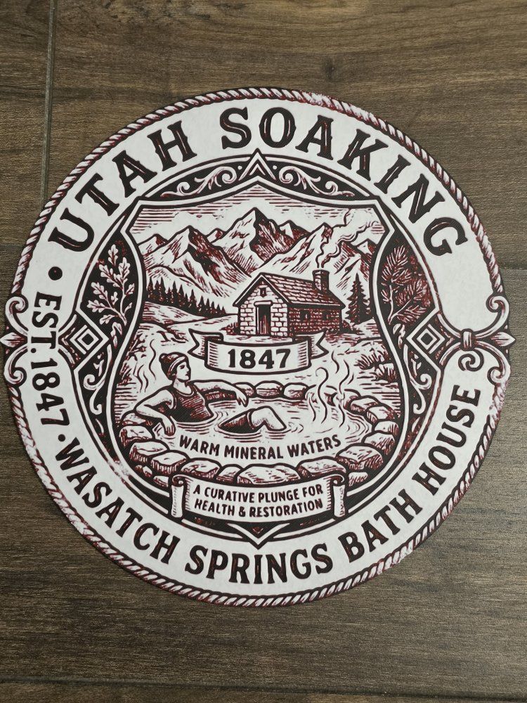 Utah Soaking Wasatch Springs Bath House 1847 Warm Mineral Waters Round Wall Art Decor Sign