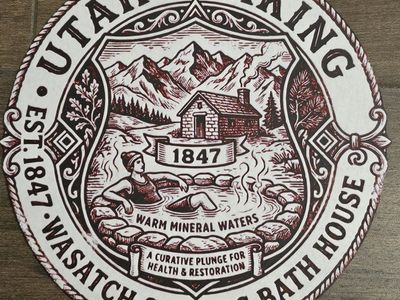 Utah Soaking Wasatch Springs Bath House 1847 Warm Mineral Waters Round Wall Art Decor Sign