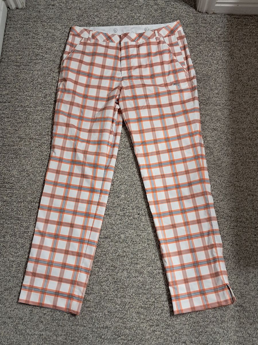 Puma Plaid Tech Style Orange-White Golf Pants 34/32 NWT