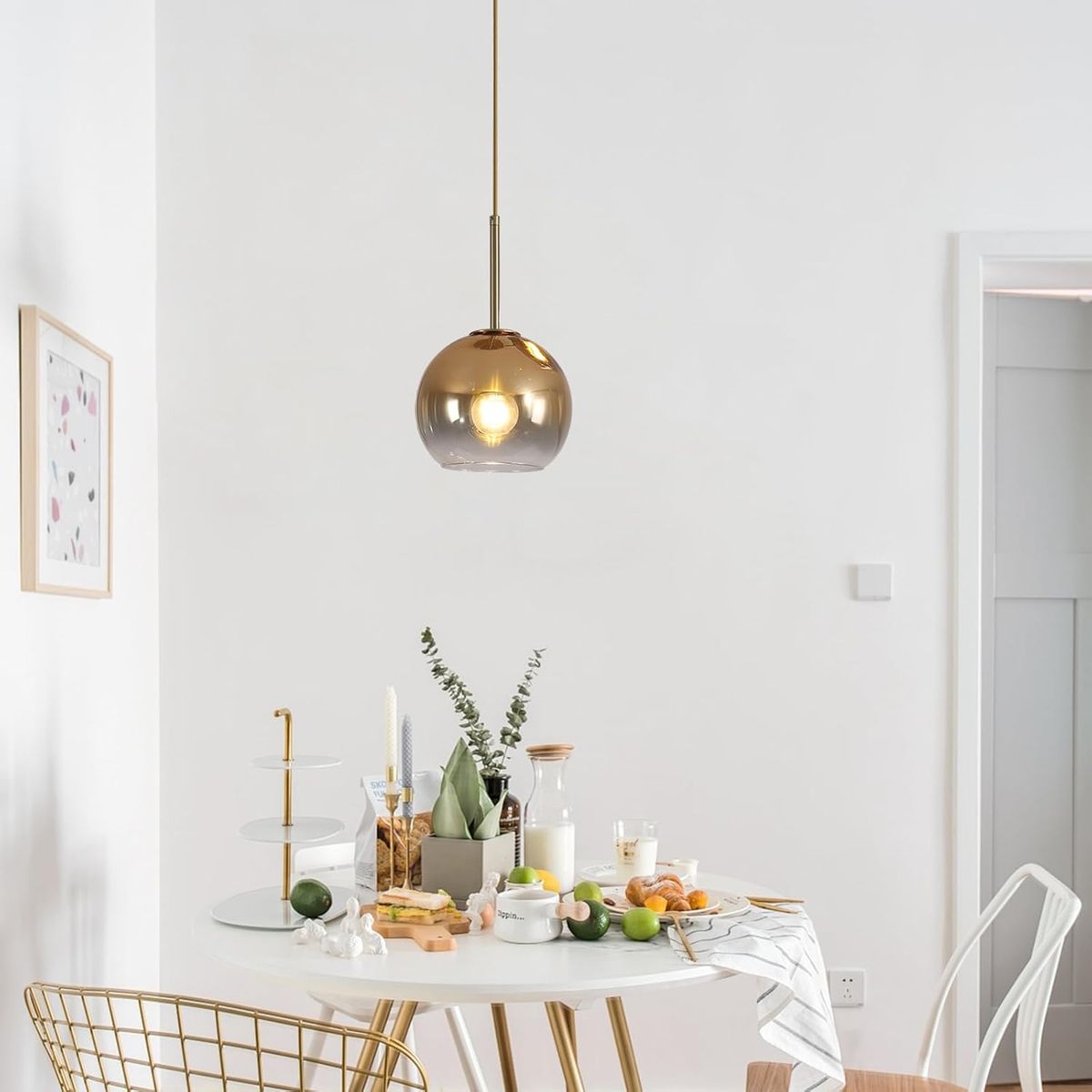 8" Modern Gold Glass Globe Pendant Light