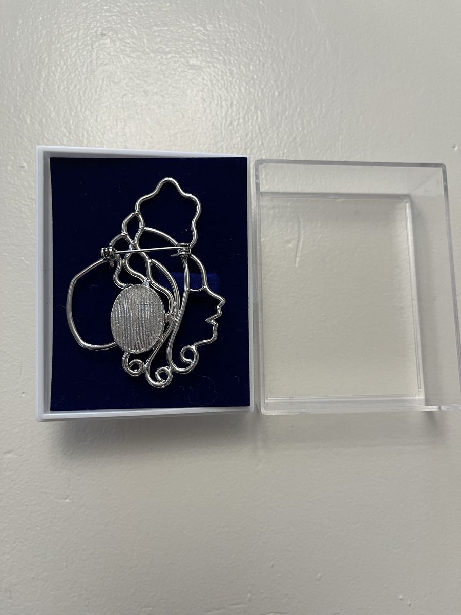 Enamel and Silver Pin Silhouette/Face - Vintage 1960's