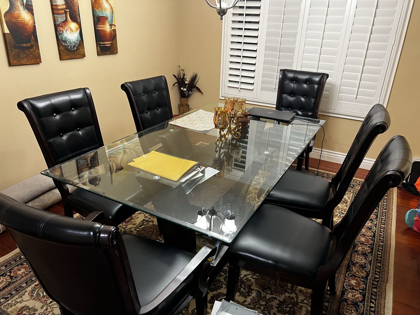 Glass dining table with 6 chair