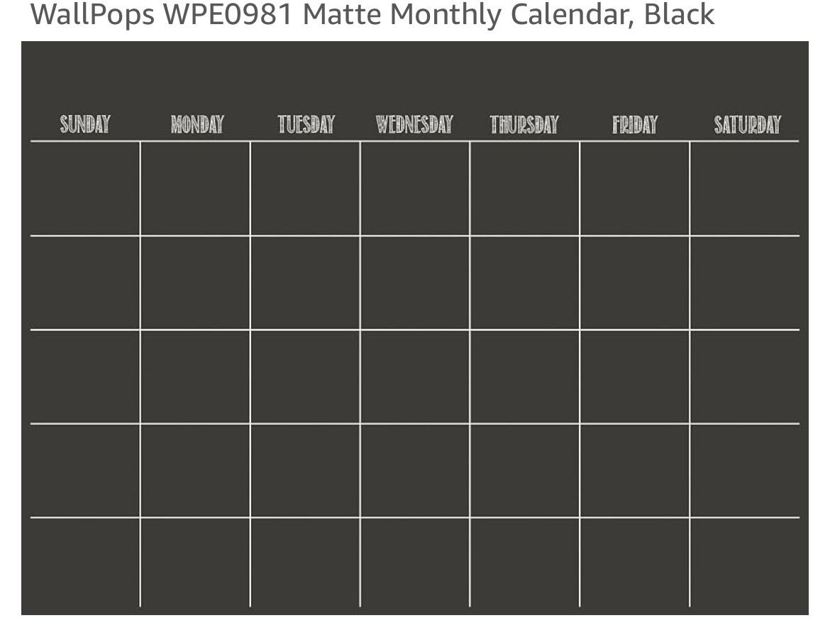 Black Matte Monthly Peel and Stick Calendar Decal - Reusable Whiteboard
