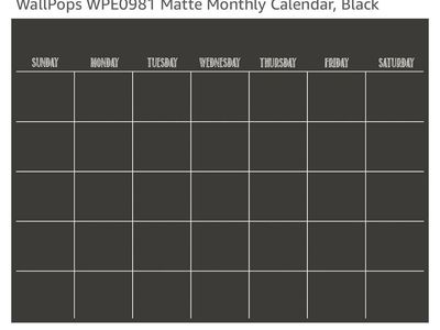 Black Matte Monthly Peel and Stick Calendar Decal - Reusable Whiteboard