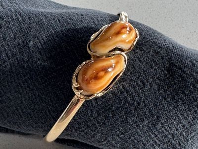 14K Gold Hinged Bypass Bangle – Double Bull Elk Ivory (22g Custom Heirloom)