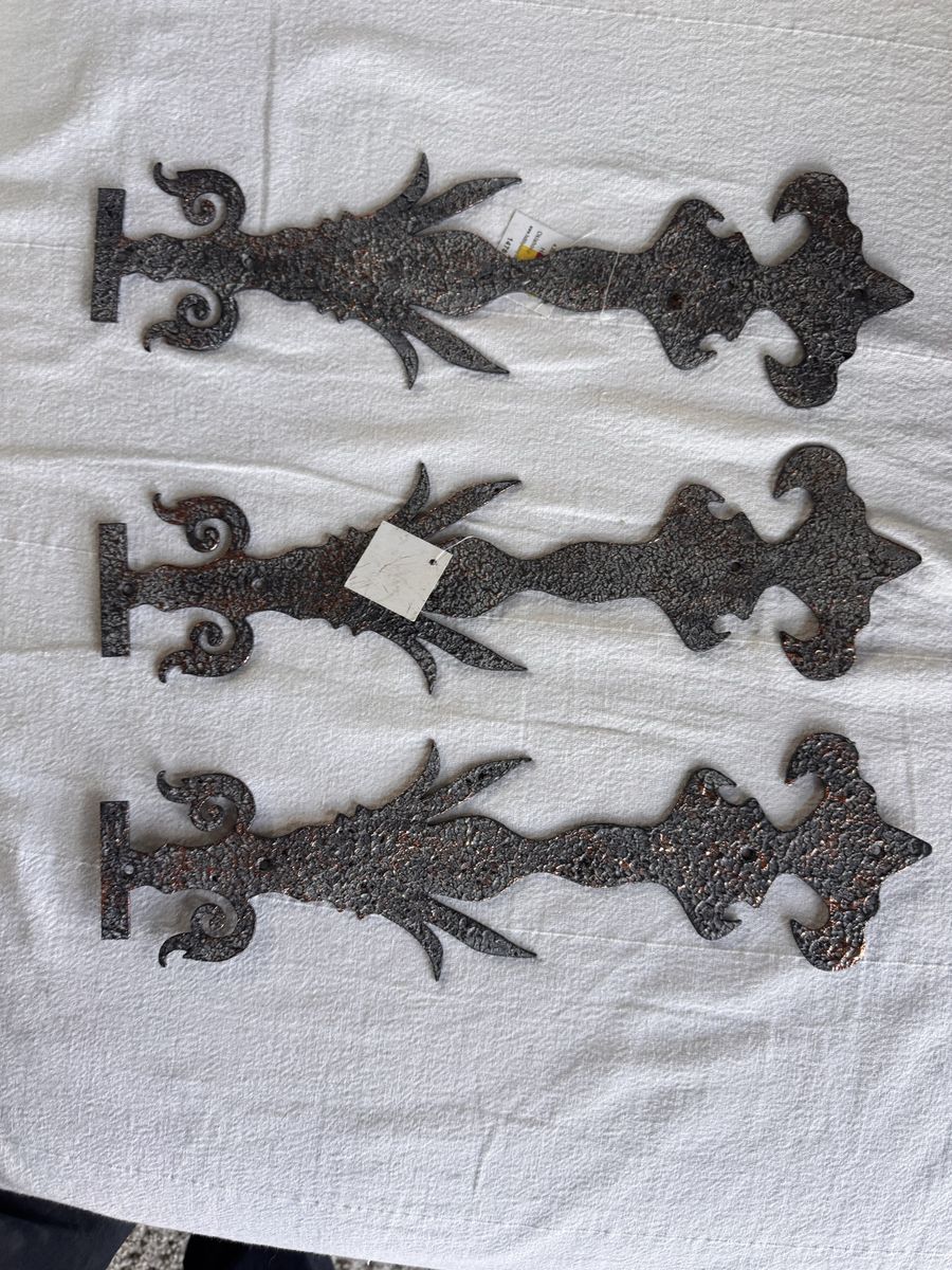 Set of 3 Vintage Cast Metal Decorative Scroll /strap hinge Wall Accents