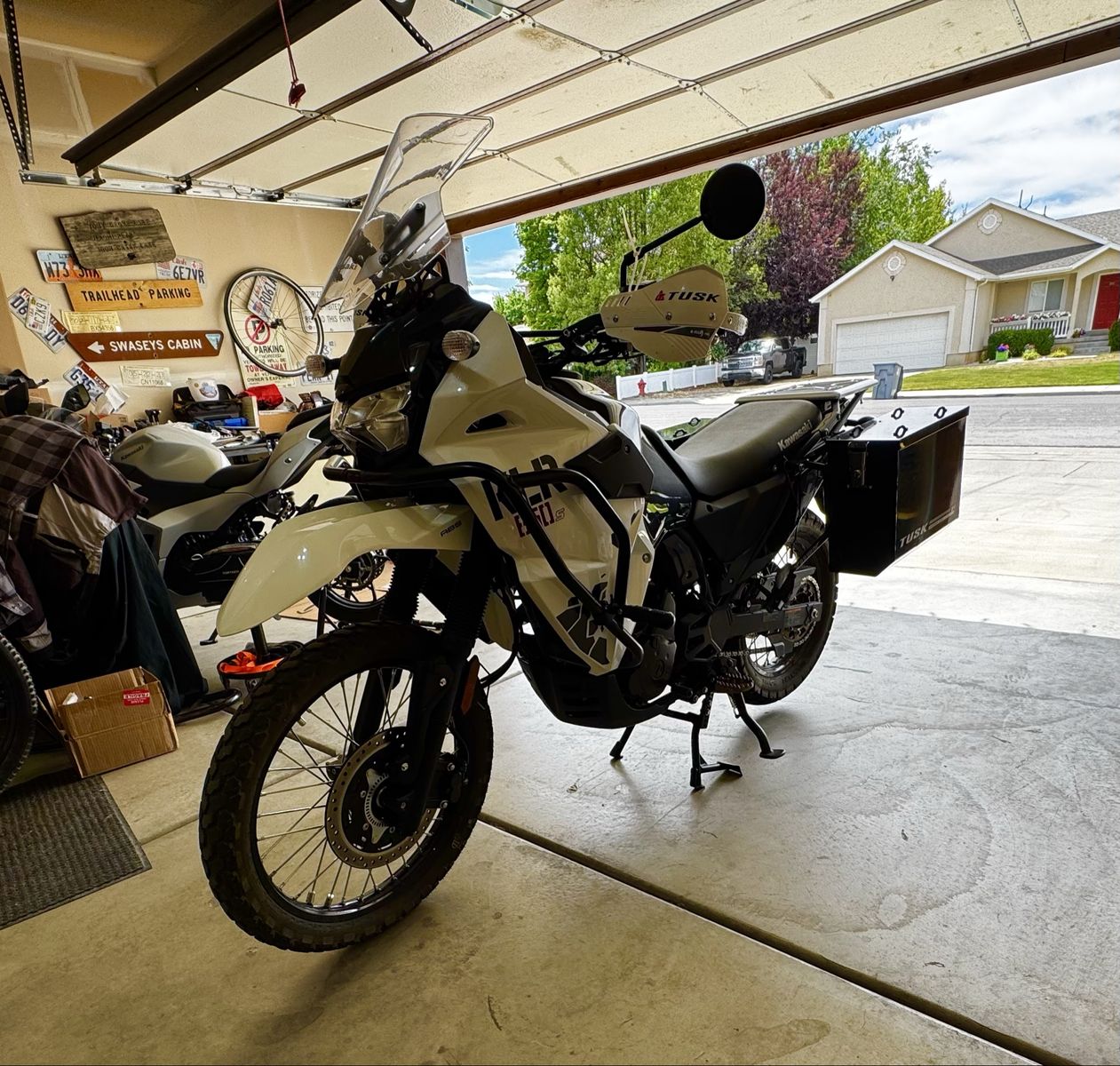 2024 Kawasaki KLR 650S ABS Adventure Motorcycle - White, Low Mileage, w/ Tusk Panniers and heated grips