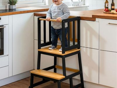 COSYLAND Toddler Kitchen Step Stool, Montessori Learning Tower, Adjustable Height, "A"-Shaped Safety, 150lb Capacity