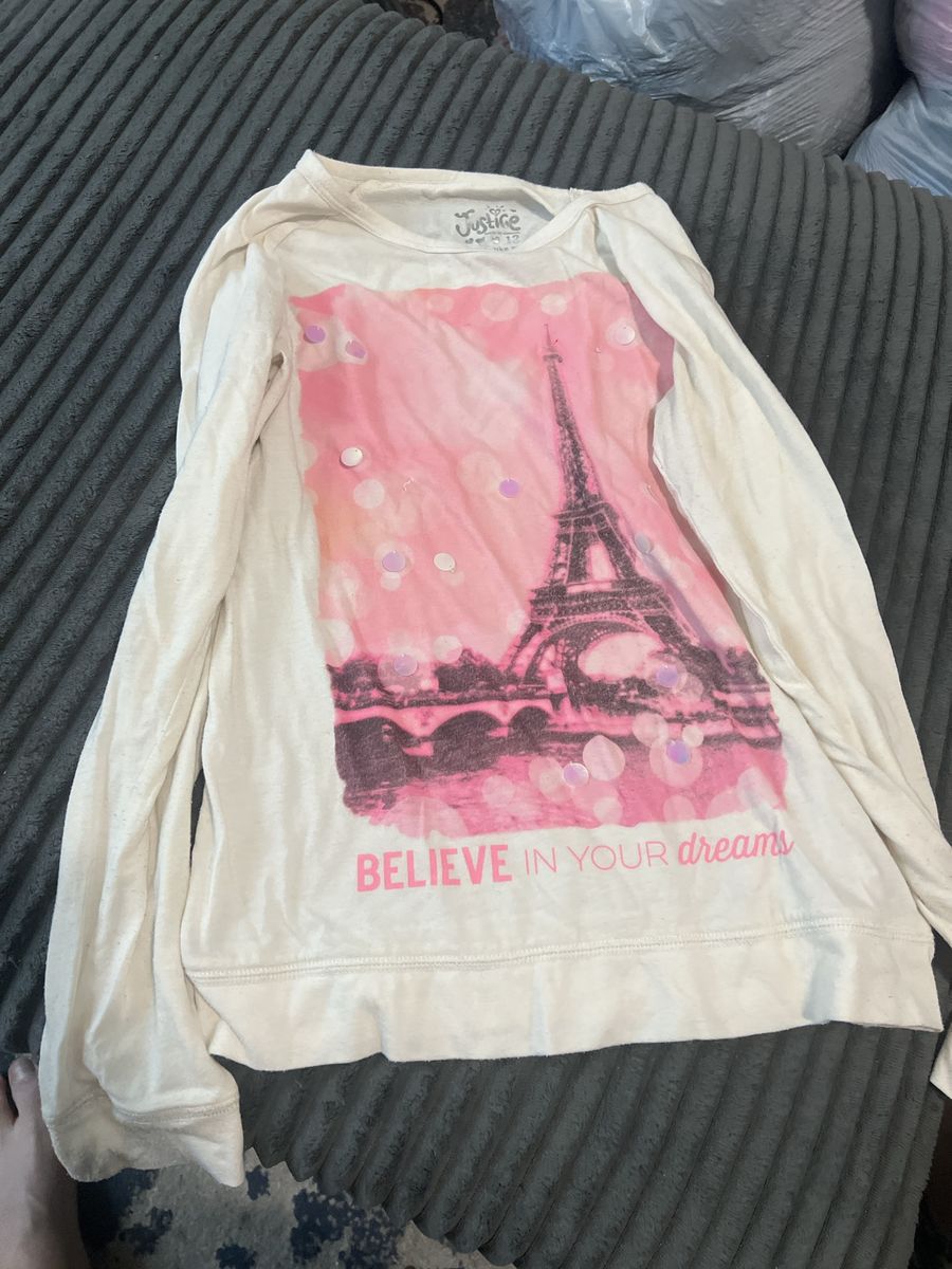 Justice Girls Long Sleeve Shirt Size 12 Eiffel Tower Graphic