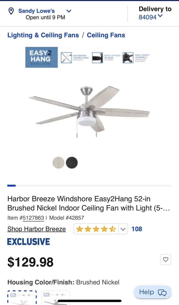 Harbor Breeze Windshore 52-in Brushed Nickel Ceiling Fan with Light
