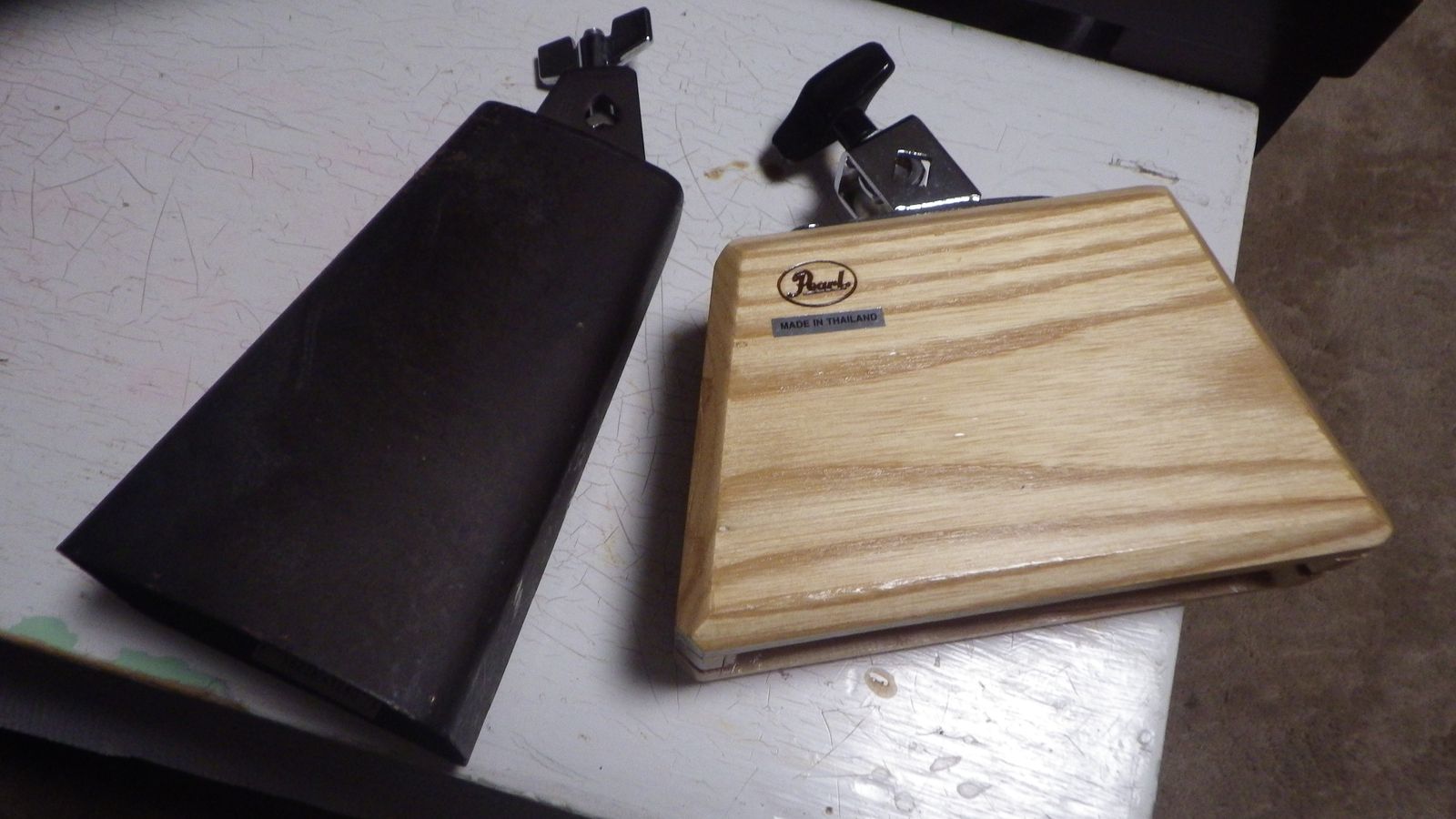 BRONZE COWBELL & WOOD BLOCK