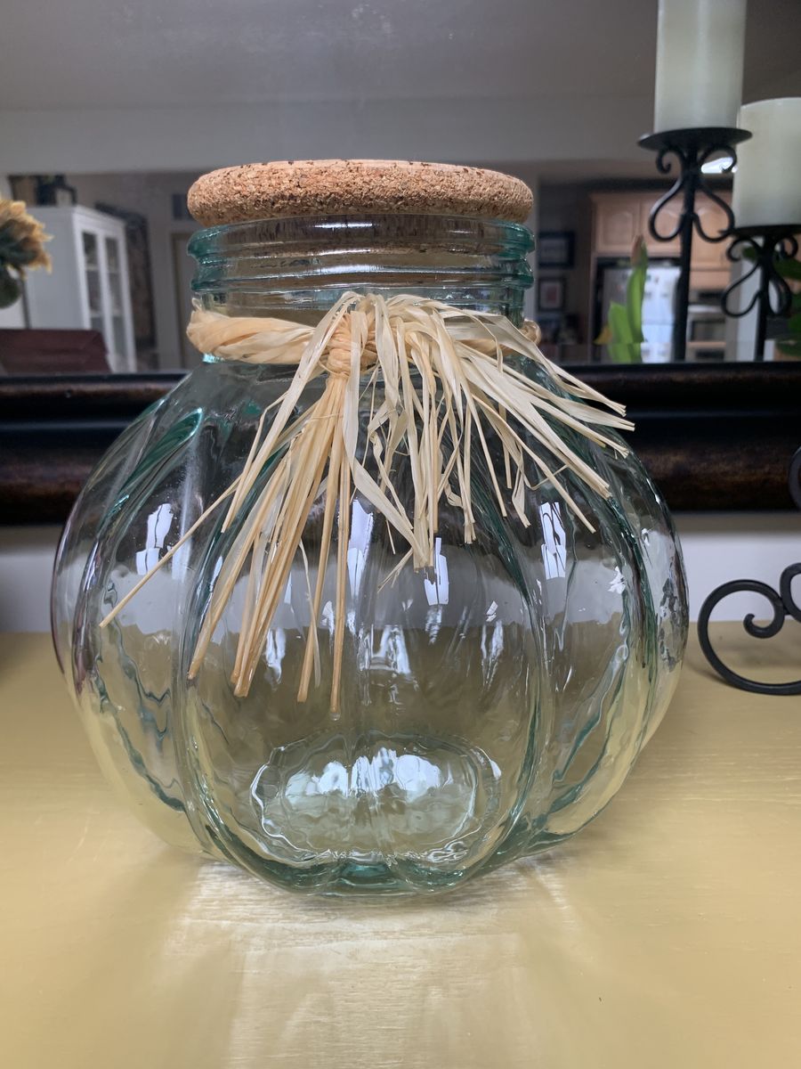 Vintage Pumpkin Shaped Glass Jar With Cork Lid