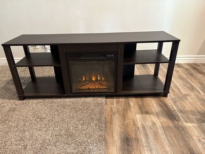Dark Wood Electric Fireplace TV Stand Media Console with Shelves - Functional & Stylish