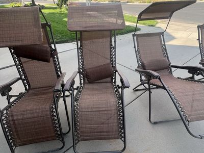 Set of 4 Folding Zero Gravity Recliners with Sunshade Canopies & Headrest Pillows - Brown Mesh