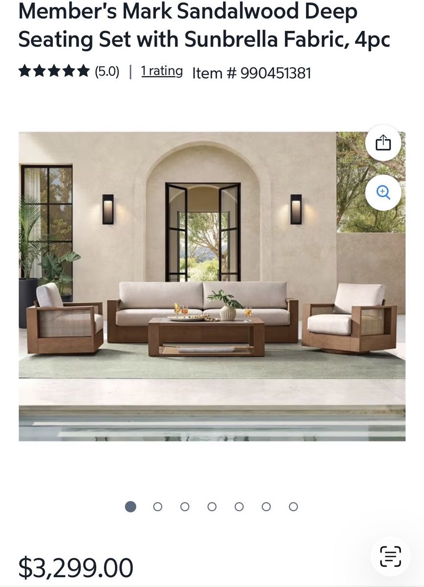 Member's Mark Sandalwood 4pc Deep Seating Set w/ Sunbrella Fabric - Outdoor Patio Furniture