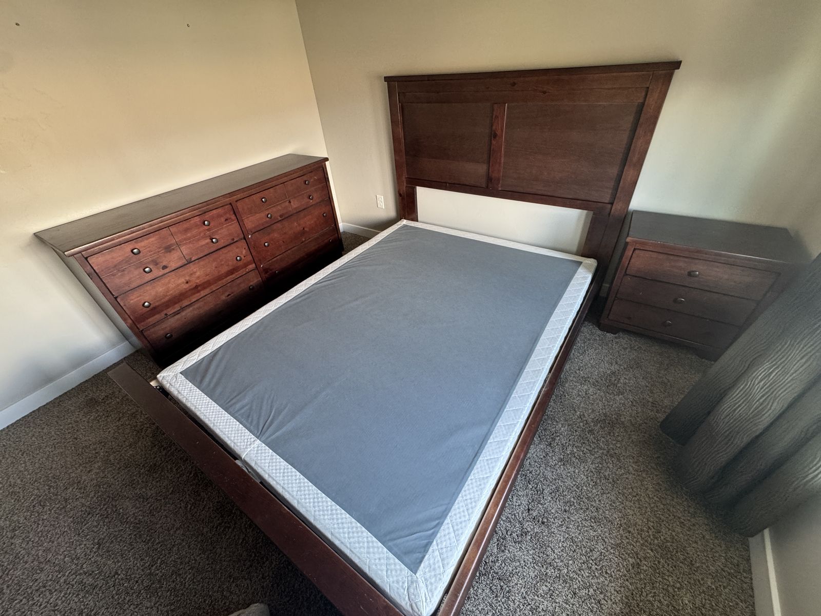 Bedroom set; solid wood - bed frame, box spring, dresser, nightstand